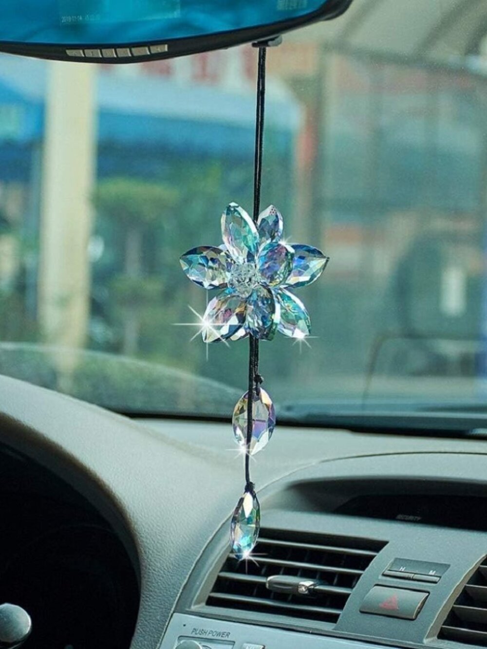Crystal Flower Rear View Mirror Pendant Car Hanging Ornament Lucky Accessory, Co